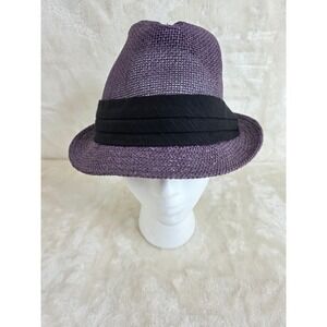 Virtis Purple Paper Straw Fedora Hat Mens Womens One Size Black Band Summer Hat